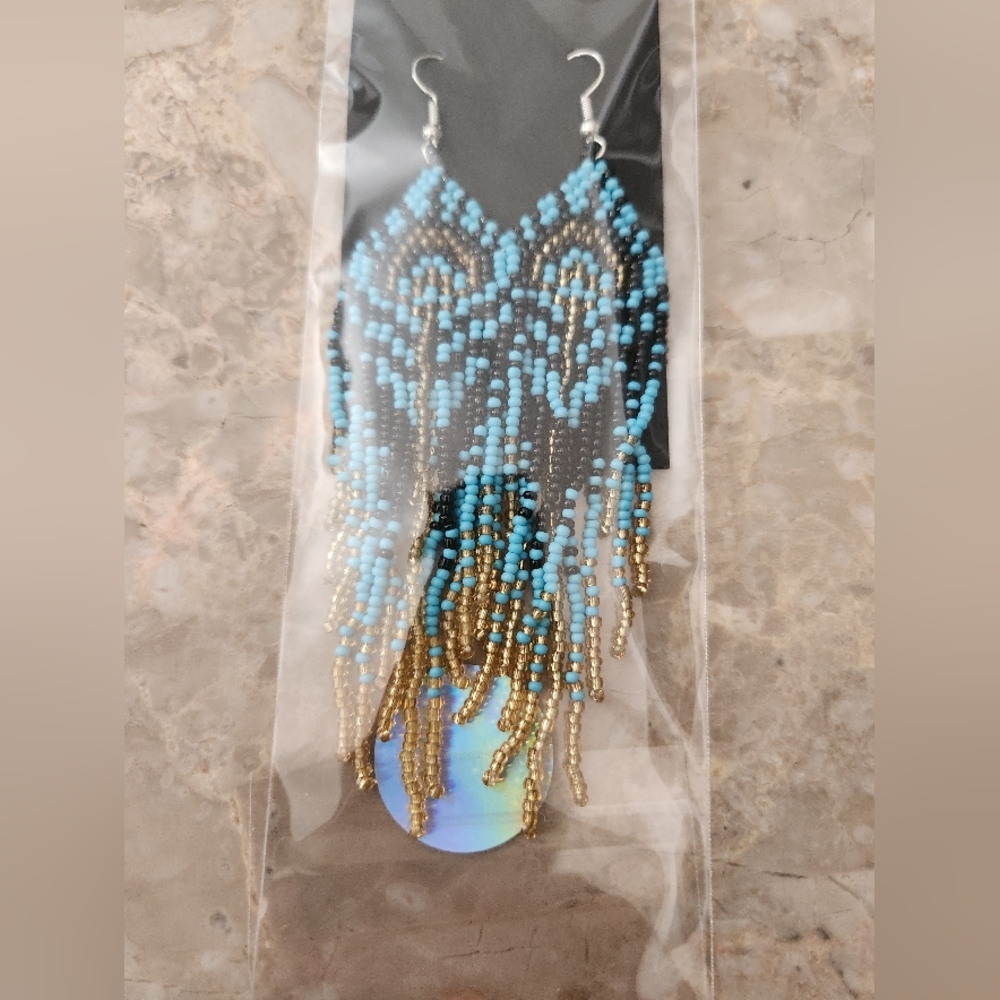 Fringe Beaded Earrings Southwestern Bohemian Cowgirl Handmade